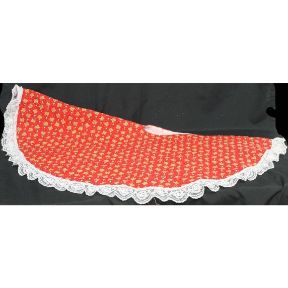 VTG? Handmade Tree Skirt Red with Teddy Bear Hearts Candy Cane - Lace Trim 35" - Picture 2 of 6
